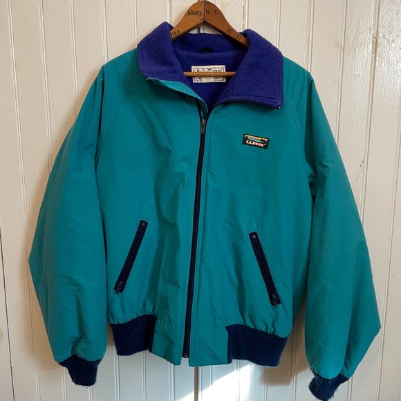 Vintage 80s LL Bean Warm Up Fleece Nylon Bomber Jacket Womens XL USA MADE - Picture 1 of 6